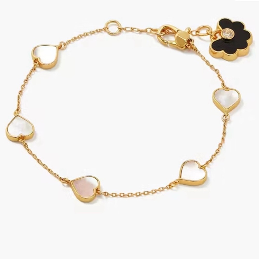 KATE SPADE Spade Flower Mother of Pearl Heart Station Bracelet NWT